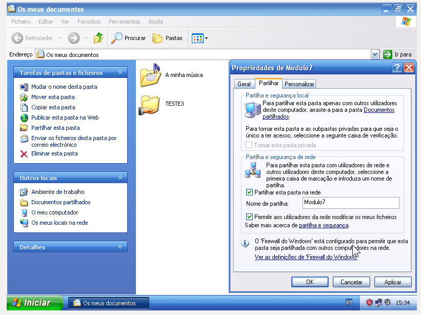 2.6 Selecionar Partilhar esta pasta na rede Escolha as opções Partilhar esta pasta de rede e Permitir aos