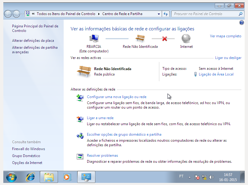 1.8 Centro de Rede e Partilha Clicar em Ligação de
