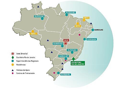 ATUAÇÃO NO BRASIL Endereços no Brasil: Sede Brasília, Escritório Rio de Janeiro, 08 SUREG s, 03 Residências, 06 Escritórios/Núcleos, 03 Centro de