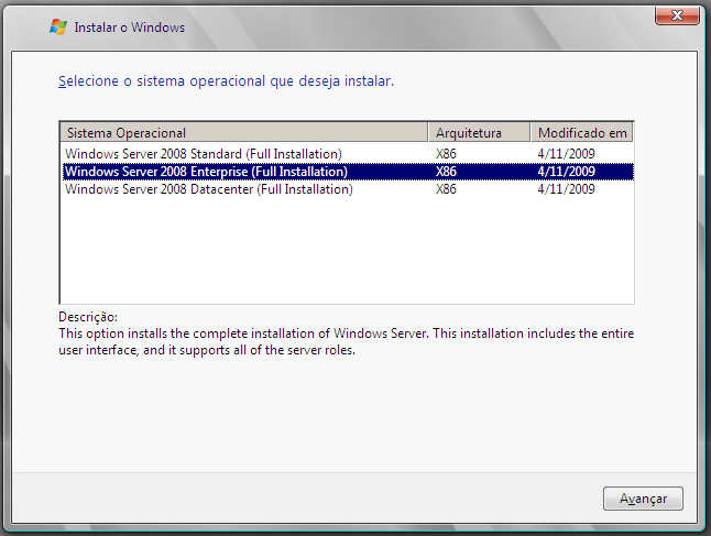 4- Escolha a opção: Windows Server 2008