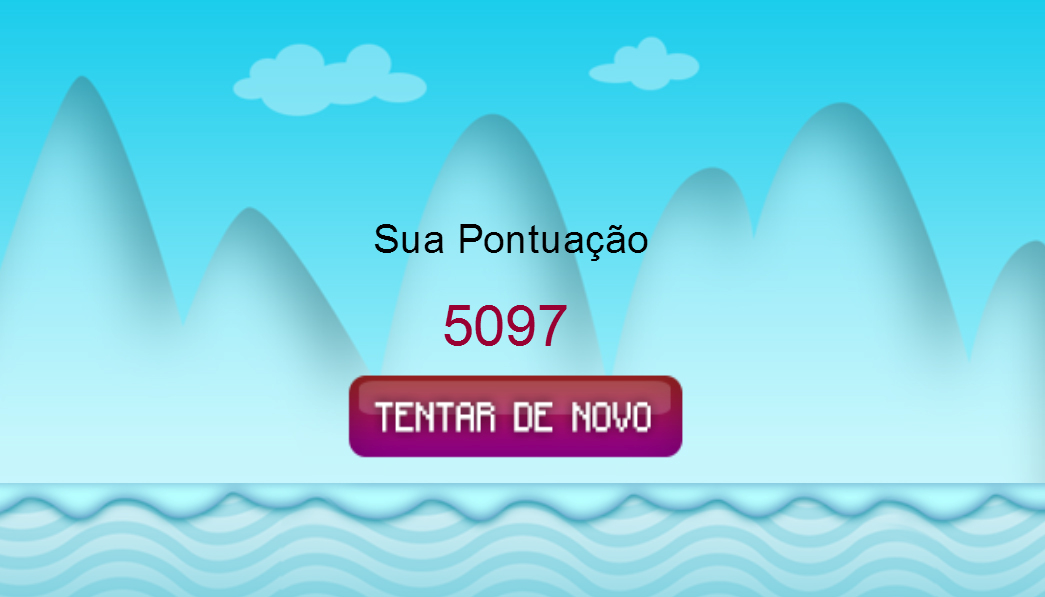 Tela de Game Over, quando o jogador perde, é direcionado para esta tela onde aparece a sua pontuação final, opção de