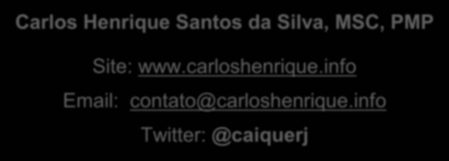 CONTATOS Carlos Henrique Santos da Silva, MSC, PMP Site: www.carloshenrique.