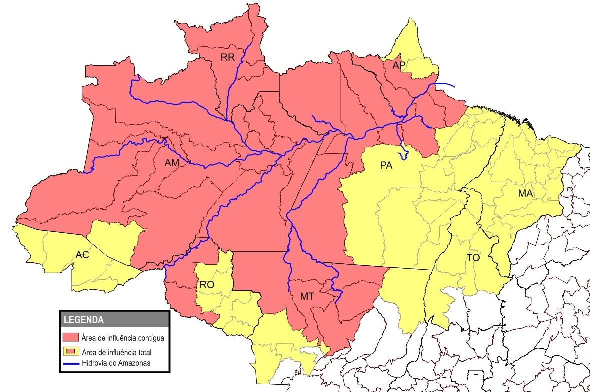 Bacia Amazônica Relatório Técnico Figura 9 - Área contígua e área total de influência das Hidrovias da Bacia Amazônica O produto mais movimentado na área contígua às Hidrovias da Bacia Amazônica foi