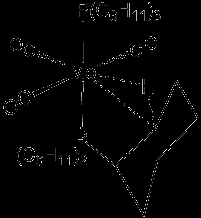 Embora complexos onde alcanos atuam como ligantes tenham vida curta, em 1998 reações de substituição de ligantes ciclopentano foram estudadas e comprovadas via RMN (ressonância magnética nuclear).