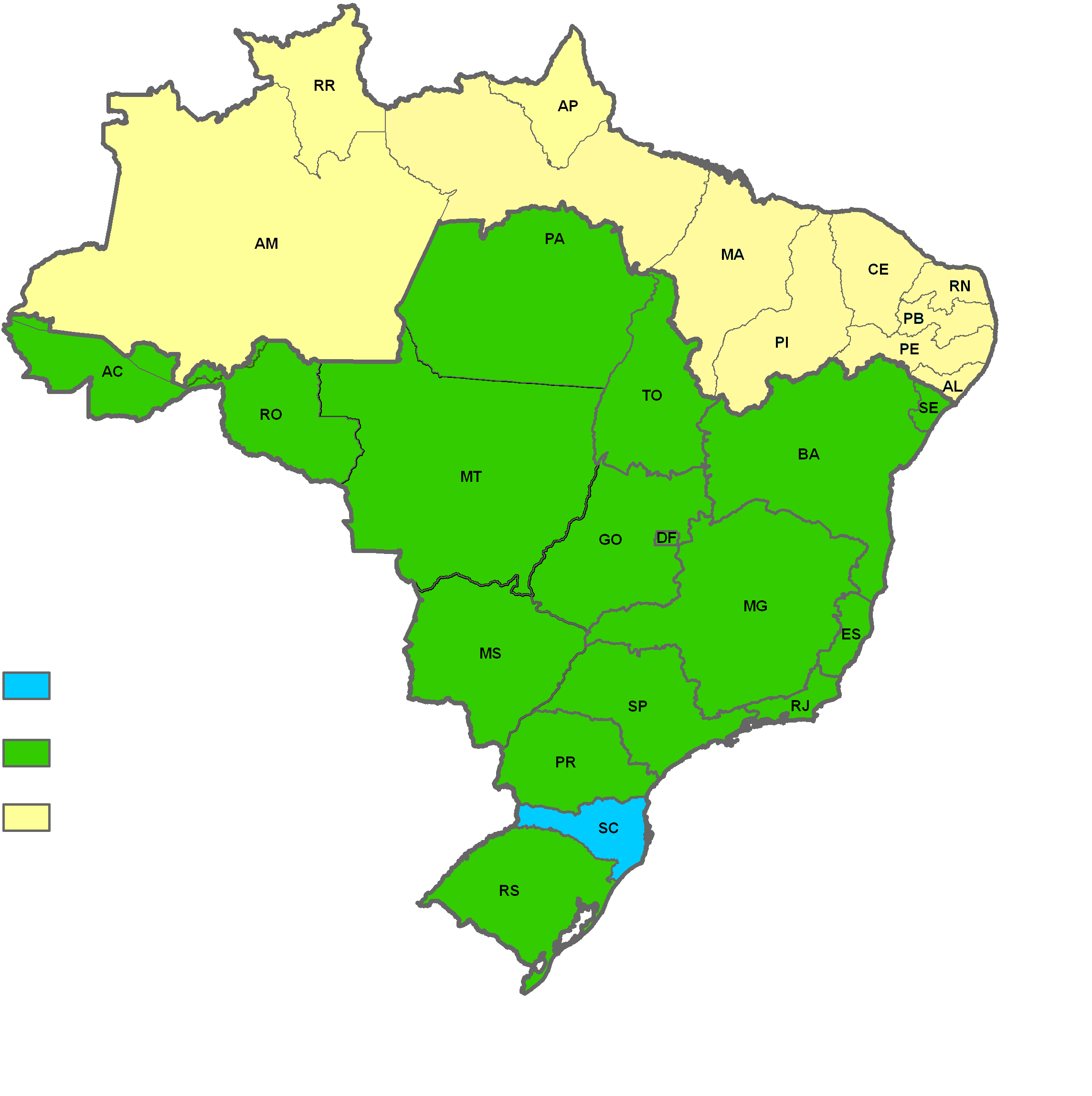 Status sanitário para febre aftosa OIE - 2012 Zona livre de Febre Aftosa 16 UFs (zona livre com vacinação) 01 estado livre sem vacinação 60 % do