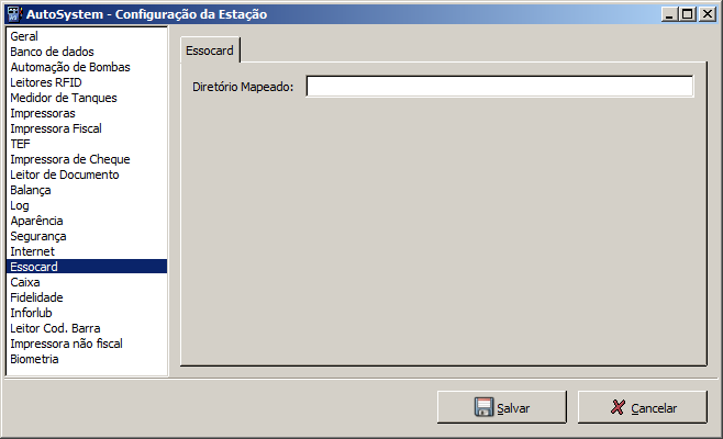 2.15 Essocard A tela de configurações do sistema Essocard permitirá que seja informado o diretório em que ele se encontra.