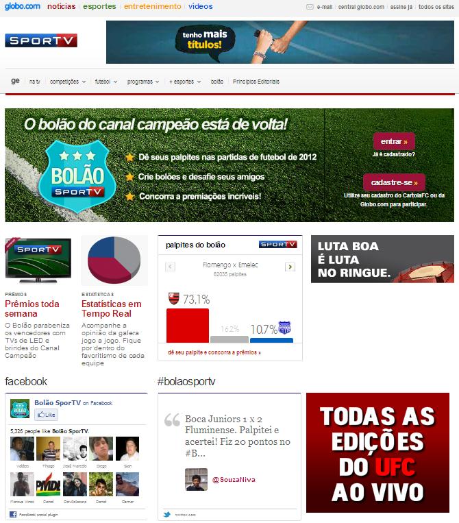 BOLÃO SPORTV CHUTE CERTO No bolão chute certo o internauta dá palpites nas partidas de futebol e