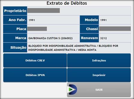 Figura 42 - Extrato de Débitos (filtros) Na primeira tela são exibidos os detalhes do veículo, seu proprietário e situação do mesmo.
