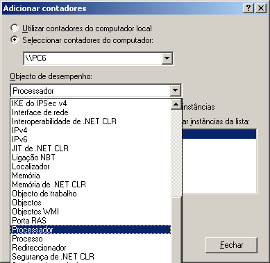 1.5 Monitorização de eventos (desempenho) 1º Passo Vamos ao desempenho e depois Raiz da consola. 2º Passo No Adicionar contadores podemos ver o desempenho do computador.