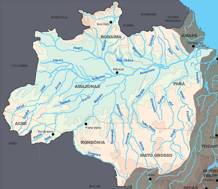 BACIA DO RIO AMAZONAS. A Bacia Amazônica abrange uma área de drenagem da ordem de 6.112.000 Km², ocupando cerca de 42 % da superfície do território nacional.