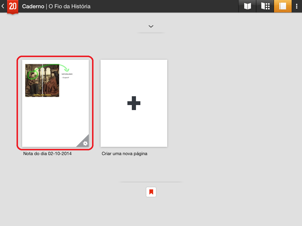 Para navegar para uma página do Caderno, basta tocar na miniatura da página correspondente.