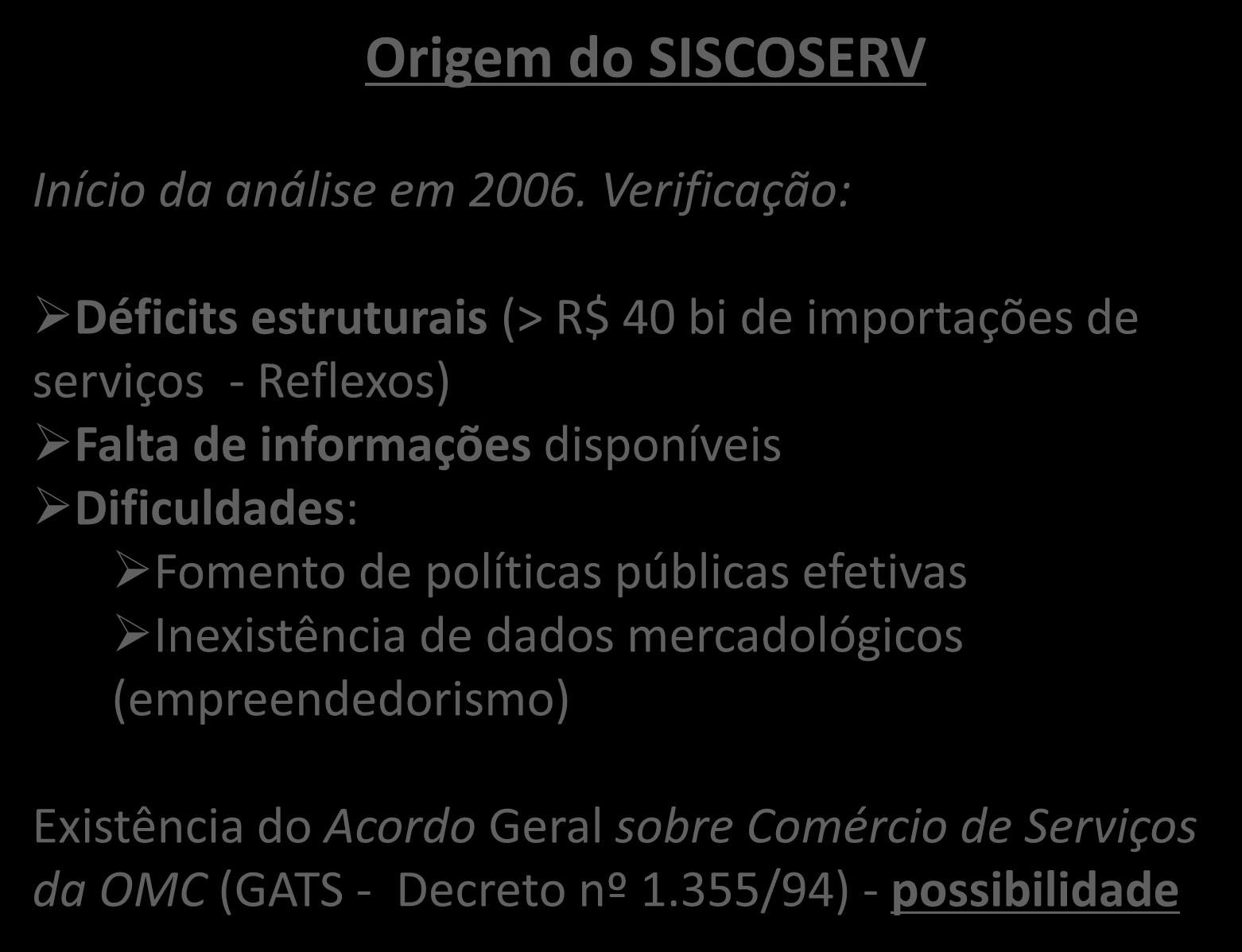 Origem do SISCOSERV Início da análise em 2006.