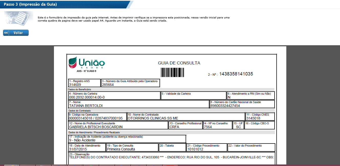 Lista de Procedimentos O sistema traz automaticamente o código da Consulta Eletiva preenchido.