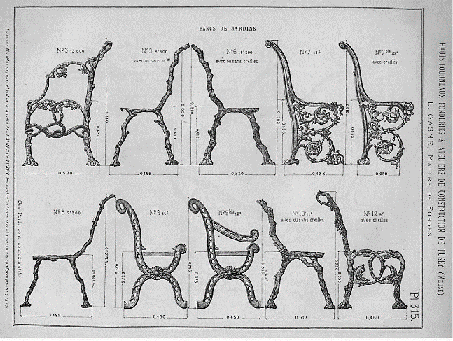 CAPÍTULO V TIPOLOGIAS DE MOBILIÁRIO URBANO DE FUNDIÇÃO ADOPTADAS PELA REPARTIÇÃO TÉCNICA Ilustração 103: Prancha 315 pertencente ao Catálogo Tusey. Bancs de Jardins.