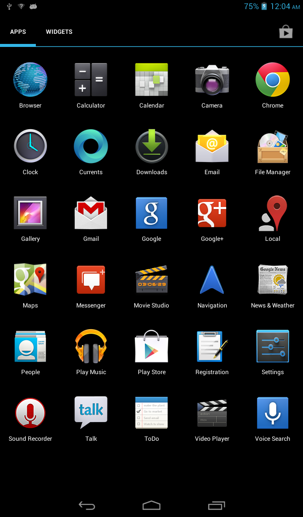 14 O ecrã Principal O menu de aplicações O menu de aplicações mostra as aplicações e widgets disponíveis no seu tablet. As aplicações são mostradas por ordem alfabética.
