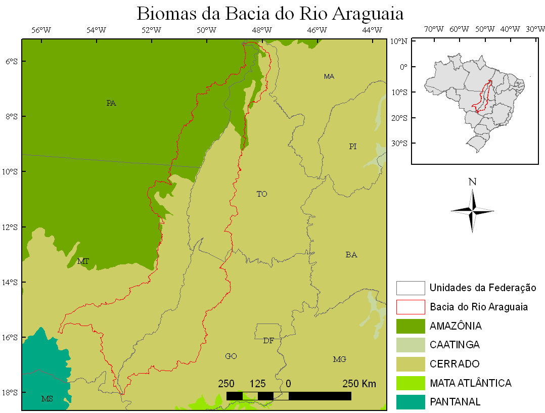Figura 2. Mapa hidrográfico da bacia do rio Araguaia (Fonte das informações para confecção do mapa: IBGE).