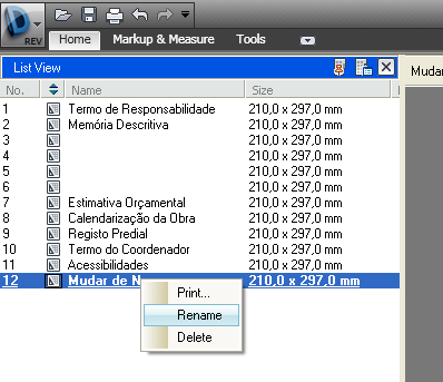 Organização do ficheiro DWF 1. Abrir programa Autodesk Design Review; 2. Abrir pasta onde foram guardados os ficheiros já convertidos no formato DWF (peças escritas e peças desenhadas); 3.