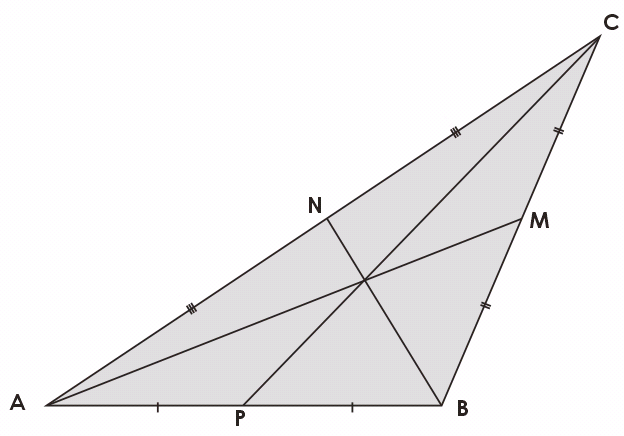 e) 10 3 o PROPRIEDADES: O Baricentro divide cada mediana na razão 1 por 2 no sentido do lado para o vértice.