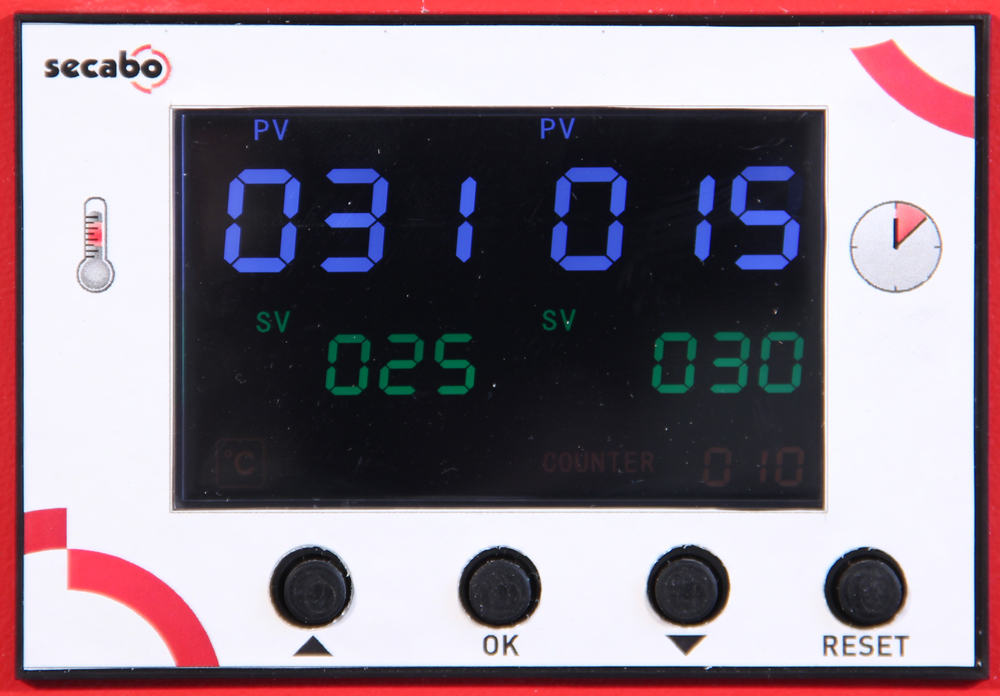 Controlador El controlador central permite manipular a temperatura desejada ( C ou F) e a pressãodo tempo em segundos.
