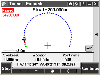 Trimble ACCESS Túneis Auto Scan: Realiza medição de pontos automaticamente em um intervalo definido para a seção