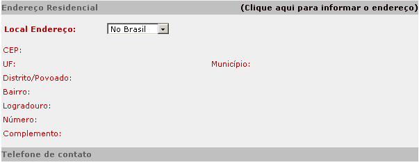 no link (Clique aqui para informar endereço) parte superior do container Endereço de Residência.