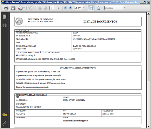 Sistema Integrado de Administração da Receita Para imprimir a lista dos documentos a serem enviados clique no link Imprimir