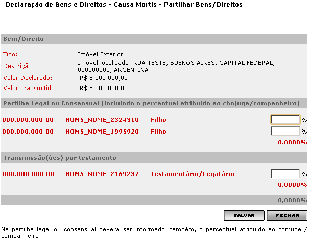 9.4.2 Partilhar Bem/Direito Selecionado Sistema Integrado de Administração da Receita Esta função somente estará disponível quando houver mais de um Beneficiário/Meeiro cadastrado.