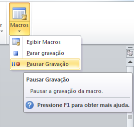 Clique novamente na Guia Exibição e depois clique em Parar gravação.