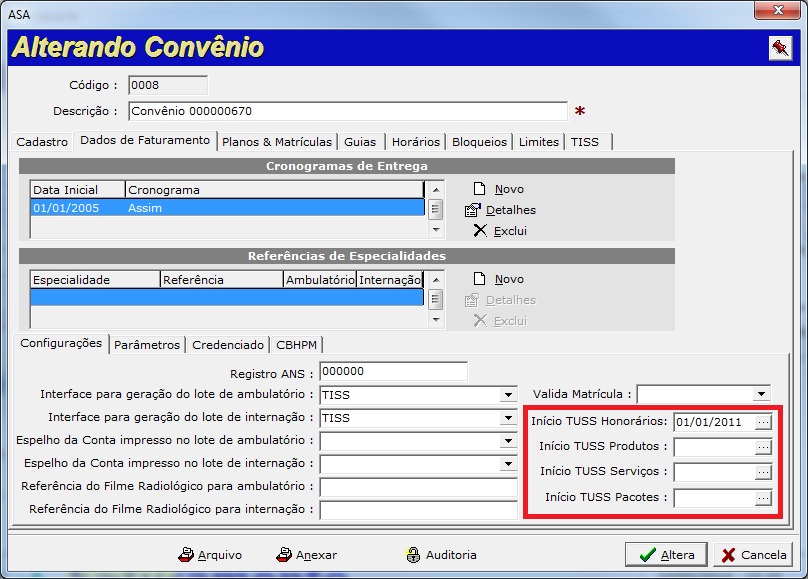 Simpro. No cadastro de produtos e serviços foram criados os campos para preencher a referência e a descrição do TUSS.