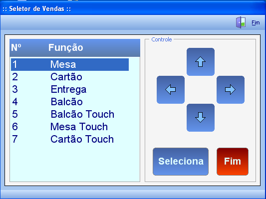 Módulo Caixa Seletor de Vendas Na abertura da tela de vendas, o sistema tem a opção de escolher a tela