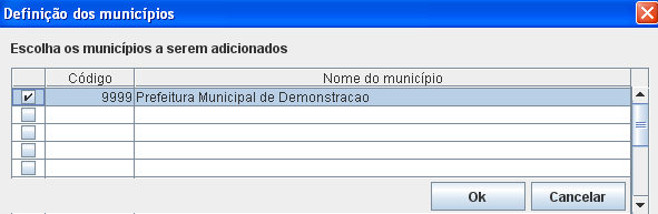 Após o download concluído, selecione o(s) Município(s) a ser (em) adicionado(s) na base de dados do Giss Offline.