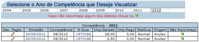 Para confirmar o não reconhecimento do débito gerado, clique sobre a Borracha -.