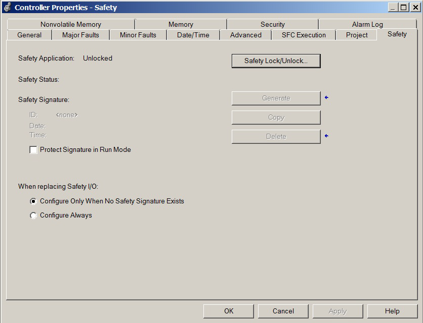 Capítulo 3 Configuração do controlador Gerenciamento da substituição do dispositivo de E/S A guia Safety da caixa de diálogo Controller Properties permite definir como o controlador lida com a