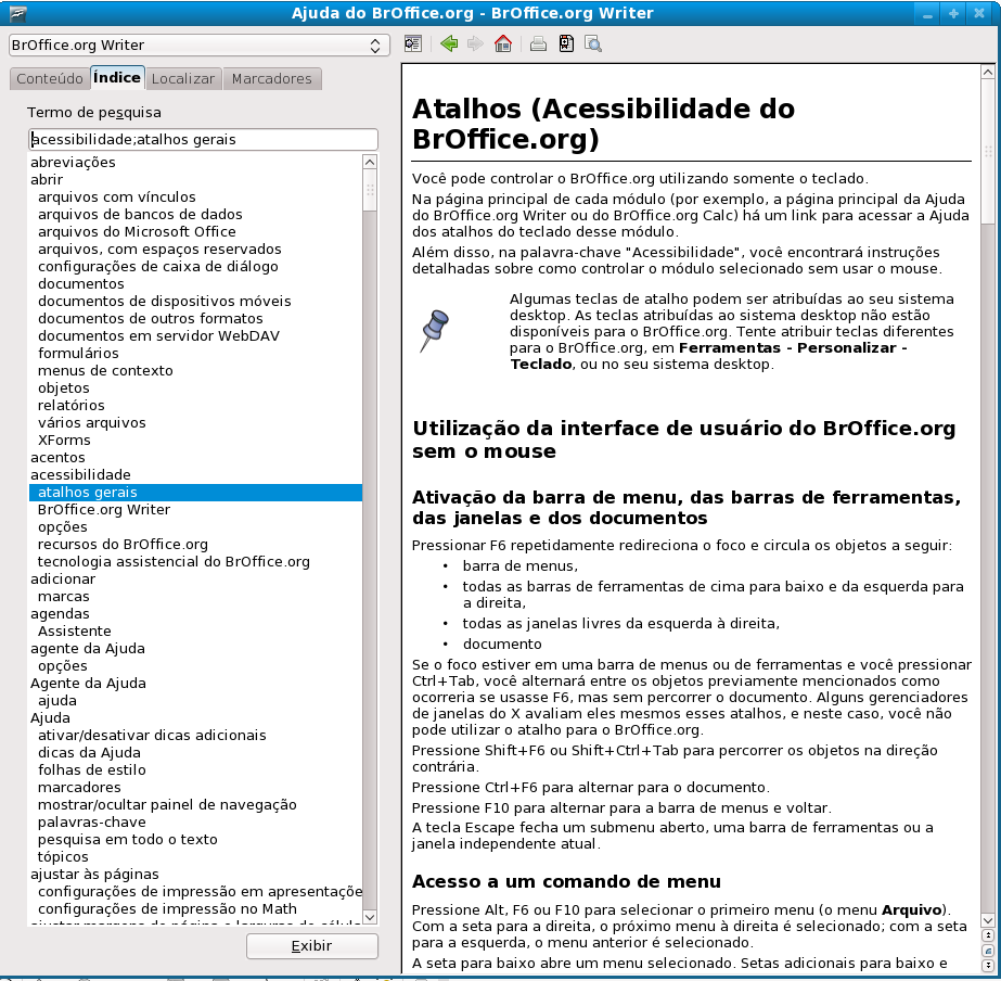 Ilustração 133: Ajuda do BrOffice 12.2 Exercícios Abra o ajuda do BrOffice.