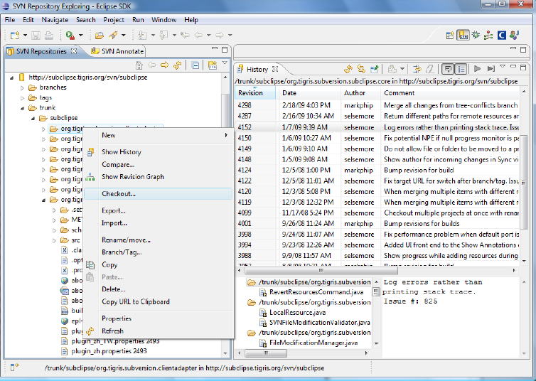 Figura 3 Subversion implementado na IDE Eclipse. Fonte: http://subclipse.tigris.org/ Outro sistema de controle de versões analisado foi o Git[3].