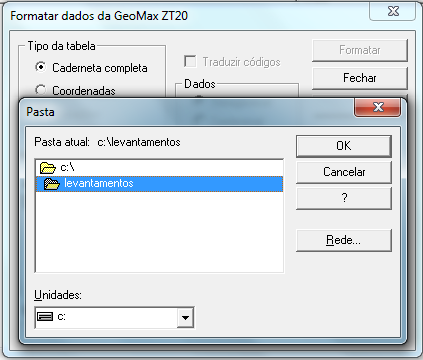 Em seguida crie um novo projeto ou abra um projeto existente, e no Menu Coletores vá na opção Geomax=>ZT20-Série=>Formatar.