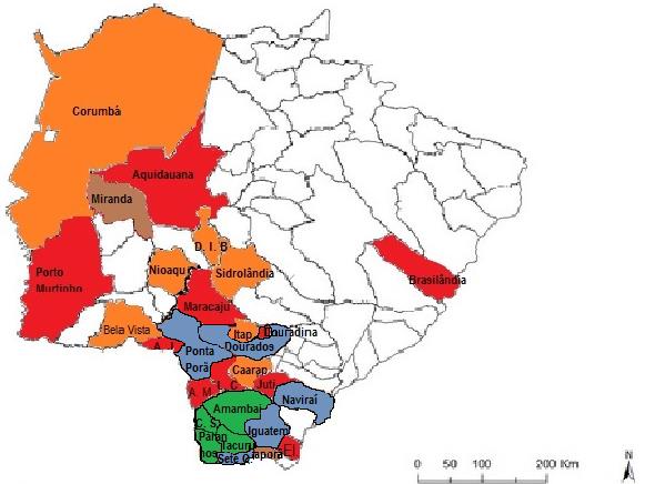 29 Figura 9 - Mapa dos Municípios do estado de MS com áreas indígenas e áreas em estudos, em revisão e Iguatemi -Pégua Fonte: Elaborado pelo autor com base cartográfica do IBGE (2010) Os municípios