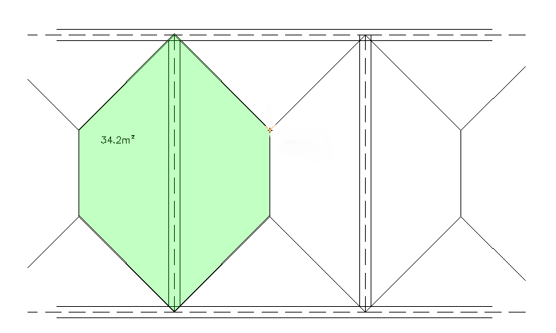 Fig. 4.7 Área Influência Viga piso 2 As condições de apoio das vigas nos diferentes pisos diferem.