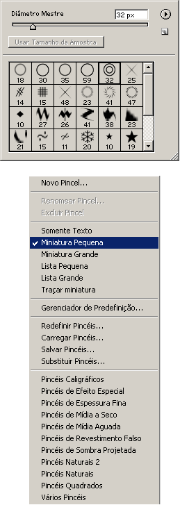 Exercícios Photoshop 7 Utilizando a Ferramenta Pincel e Lápis, crie vários modelos de linhas Cor do Primeiro Plano Operações: 1º Crie uma nova imagem com os seguintes cadastros: Nome: desenhando