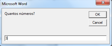 Carregar Crie código em VBA que deverá ser guardado no próprio documento word com a seguinte função: Quando carregar no botão Carregar deverá aparecer uma caixa de texto a pedir Quantas vezes?