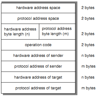 2.1 Formato do pacote ARP Para mapear o endereço IP e o protocolo para MAC, o protocolo ARP precisa de um formato especifico de pacote.
