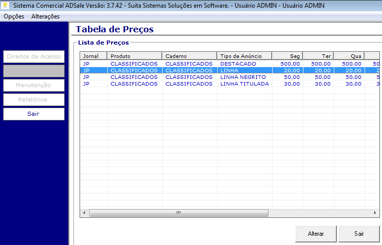 5.17 Associação Jornal X Tabela de Preço Classificados Esta opção do sistema