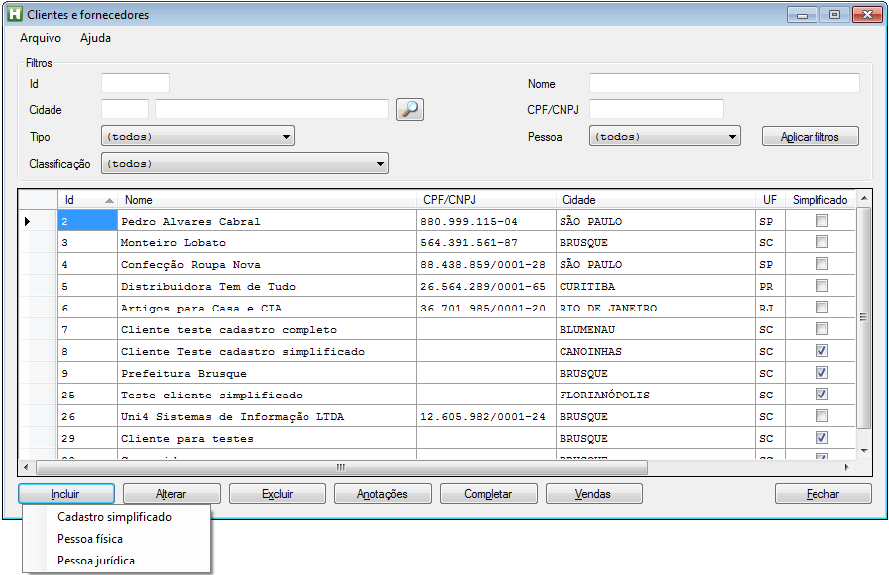 Figura 6. Clientes e fornecedores.