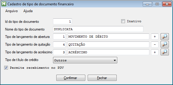 Figura 54. Tipo de documento financeiro.
