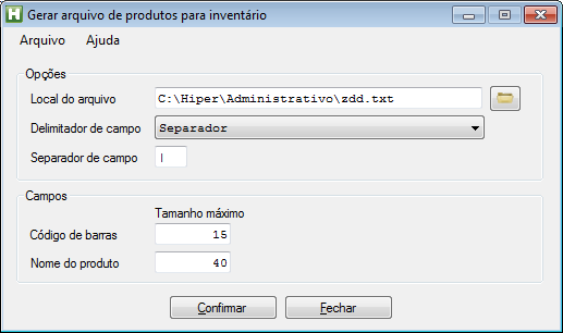 Geração de arquivo de produtos para inventário Figura 85. Exportar dados de produto para balança.