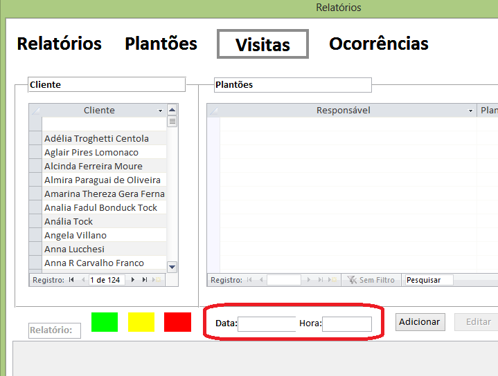 Cadastrando Relatório de Visita Siga os mesmo passos de Cadastrando Relatório de Plantão, tendo como a única diferença que é feita a seleção apenas do cliente, e deverá ser preenchida DATA e HORA.