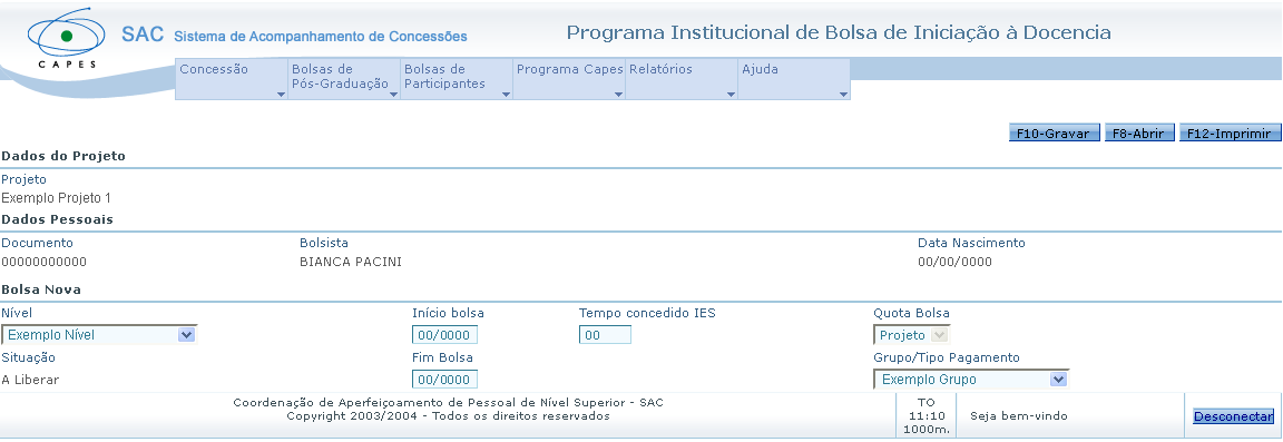 10. Selecionar o Grupo/Tipo Pagamento conforme a opção escolhida em Nível, observando que para o Grupo/Tipo Pagamento Docente/Pesquisador (modalidade c prevista no Regulamento do PNPD/CAPES, Portaria