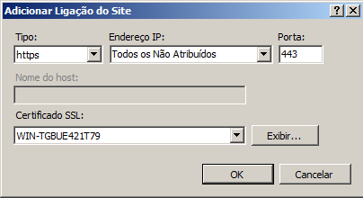MDS04 Na janela que se abrirá, clique em Adicionar : Selecione o tipo HTTPS, endereço IP Todos os Não Atribuídos e porta 443 (deverá ser a mesma porta configurada na instalação).