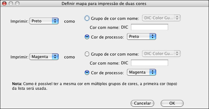 SPOT-ON COM MAPEAMENTO DE IMPRESSÃO COM DUAS CORES 23 5 Clique duas vezes em uma das linhas de cor. A caixa de diálogo Definir mapa para impressão com duas cores é exibida.