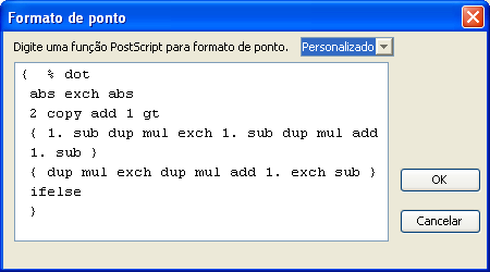 RECURSOS DO COLOR SETUP 48 Ponto Selecione uma função PostScript para a forma de ponto. Quando você seleciona Personalizado, a caixa de diálogo Formato de ponto é exibida.